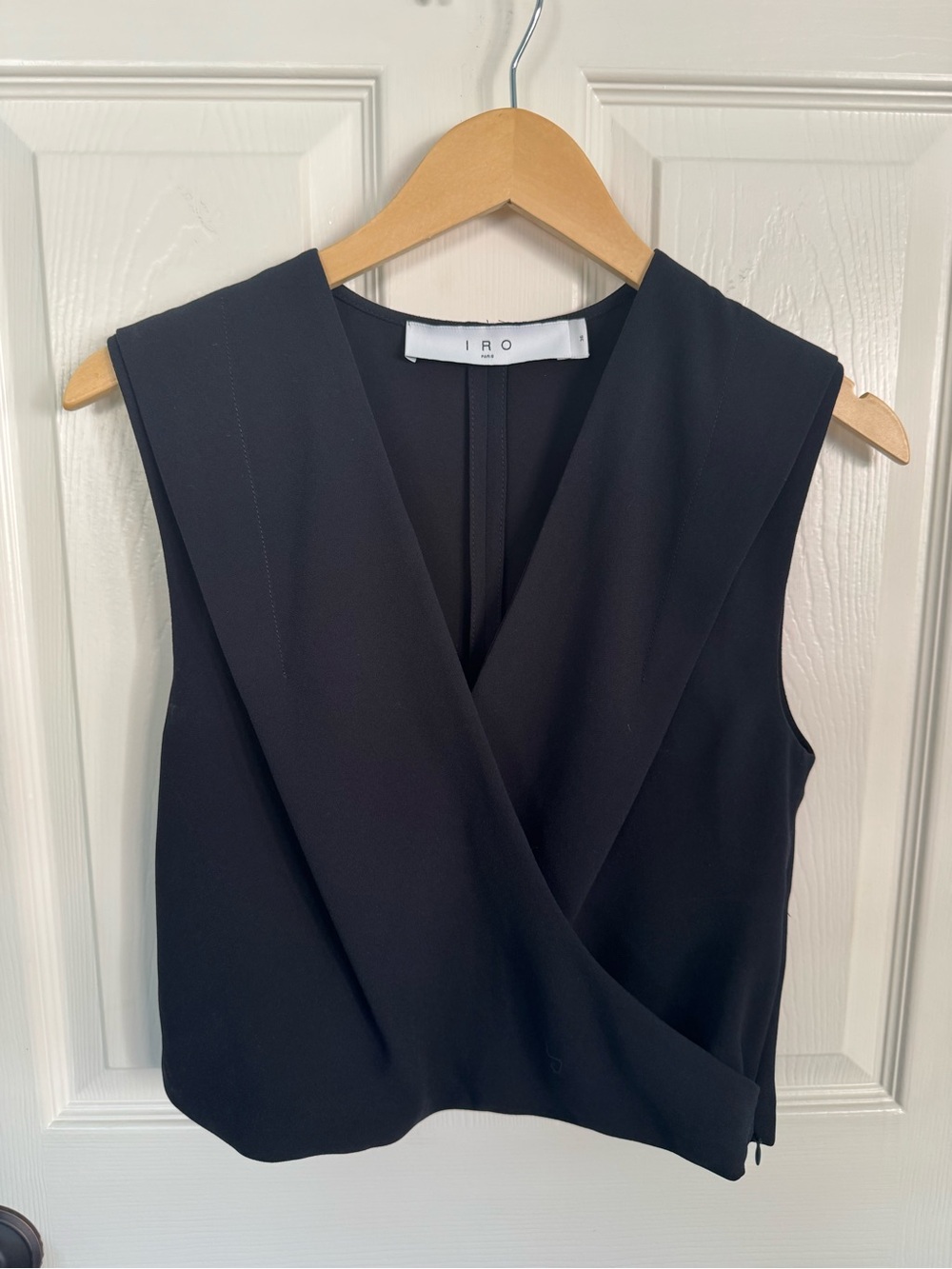 IRO Paris Black Draped Sleeveless Wrap-Front Top